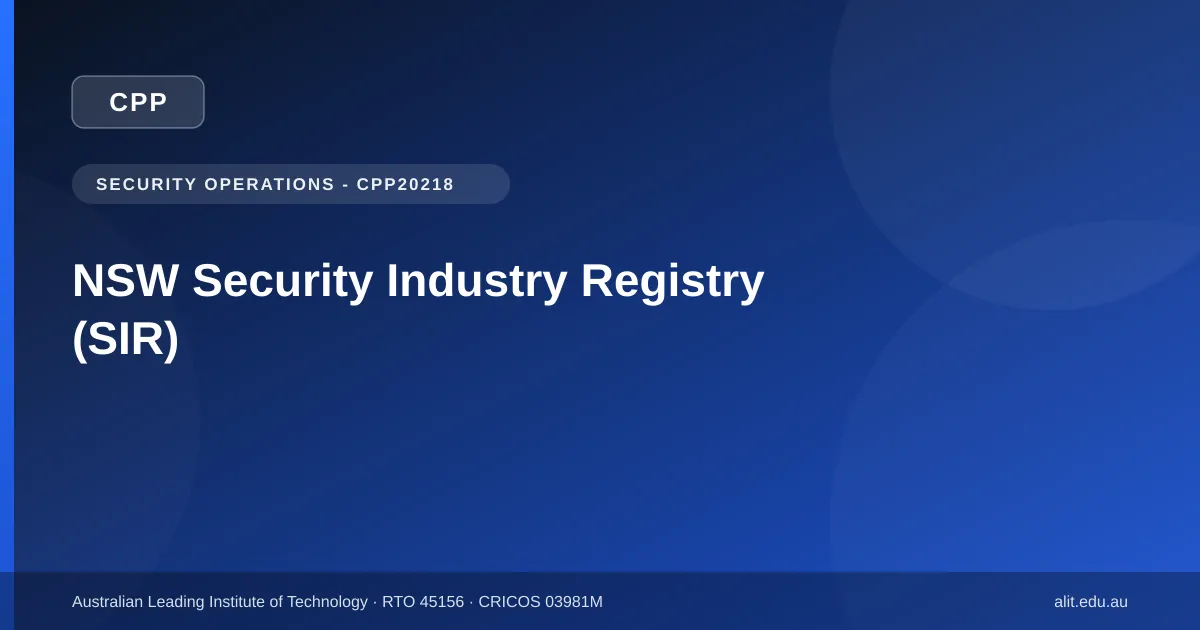Feature graphic: NSW Security Industry Registry and how to register for a NSW security licence, CPP20218 guide